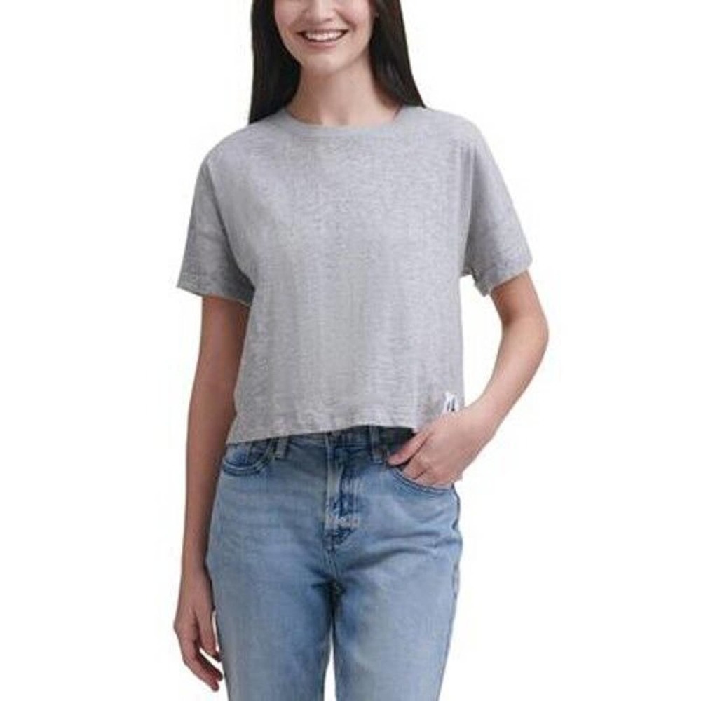 JR570 Calvin Klein Jeans Gray Cropped Boxy-Fit Cotton T-Shirt Size L